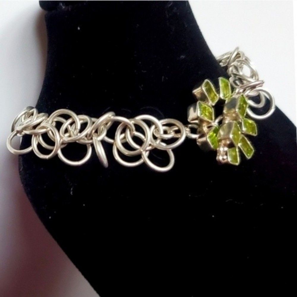 Chainmaille Multi Loop Peridot Green Crystals Cir… - image 6